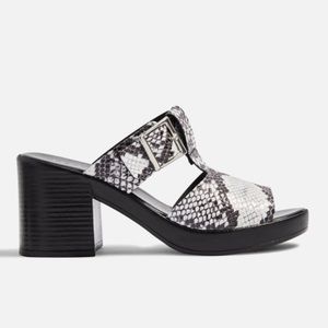 Dixie snakeskin buckle mules